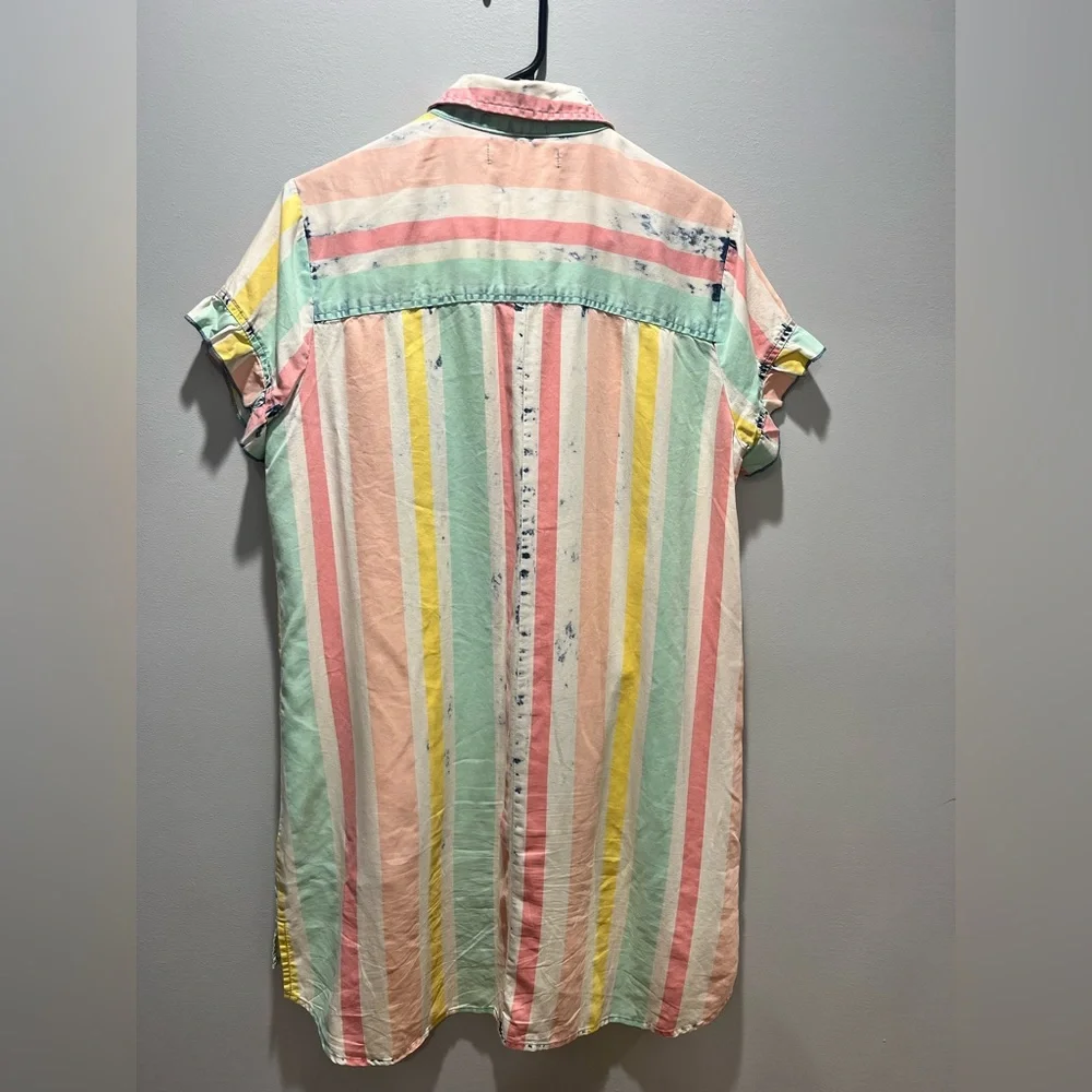 Women's Medium Billy T Boho Pastel Striped‎ High-Low Tunic Dress Ruffle Slevees - Picture 9 of 10